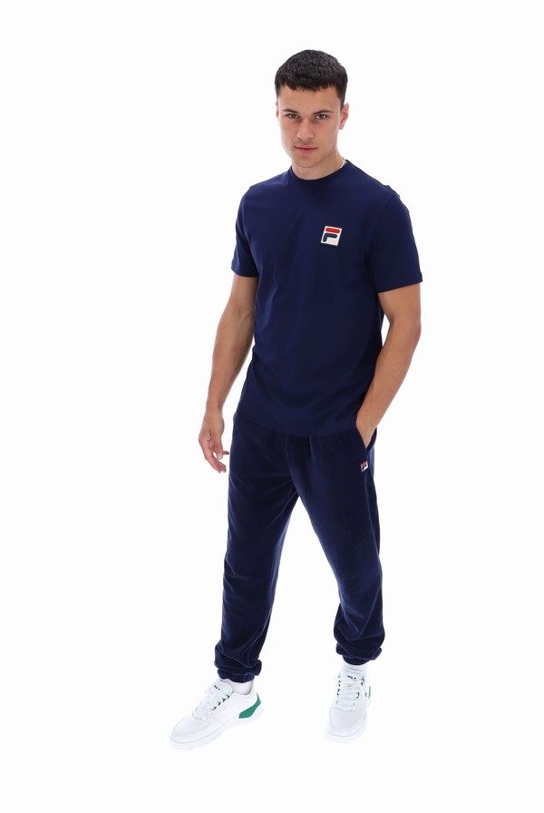 Navy Fila Rogan Large Logo Men T-shirts | 9520MFUKI