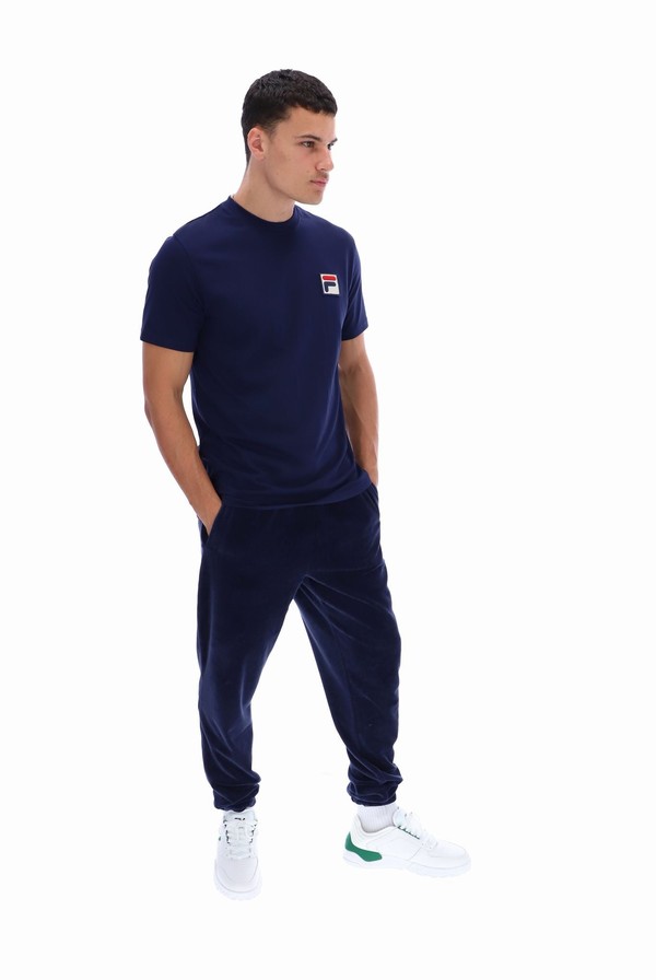 Navy Fila Rogan Large Logo Men T-shirts | 9520MFUKI