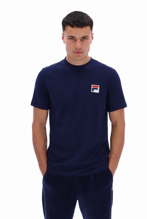 Navy Fila Rogan Large Logo Men T-shirts | 9520MFUKI