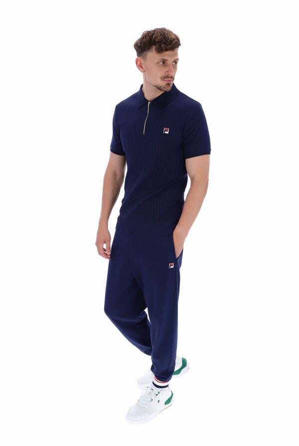 Navy Fila Rufus Textured Stripe Men Polo Shirts | 2486DOLKZ