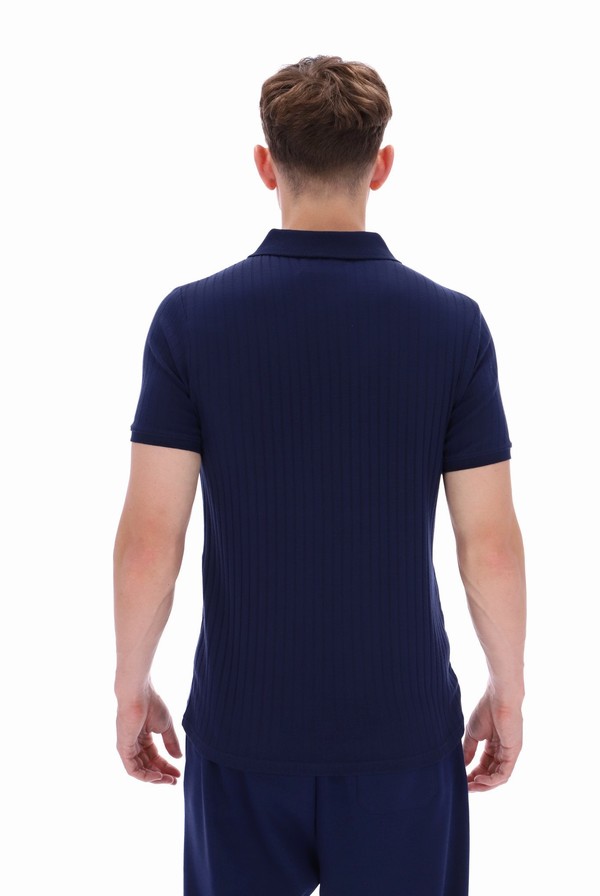 Navy Fila Rufus Textured Stripe Men Polo Shirts | 2486DOLKZ