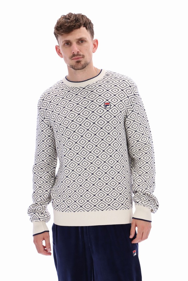 Navy Fila Senna AOP Crew Men Sweatshirts | 0576ESLDF