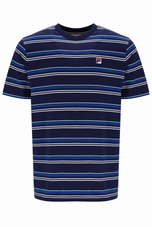 Navy Fila Stan Yarn Dye Striped Men T-shirts | 4519WDONL