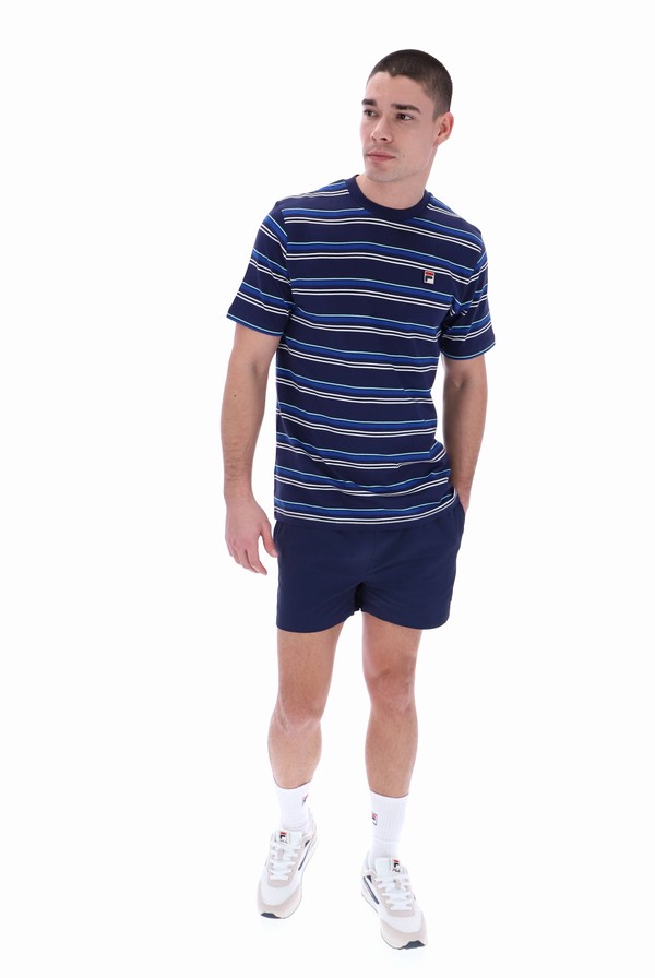 Navy Fila Stan Yarn Dye Striped Men T-shirts | 4519WDONL