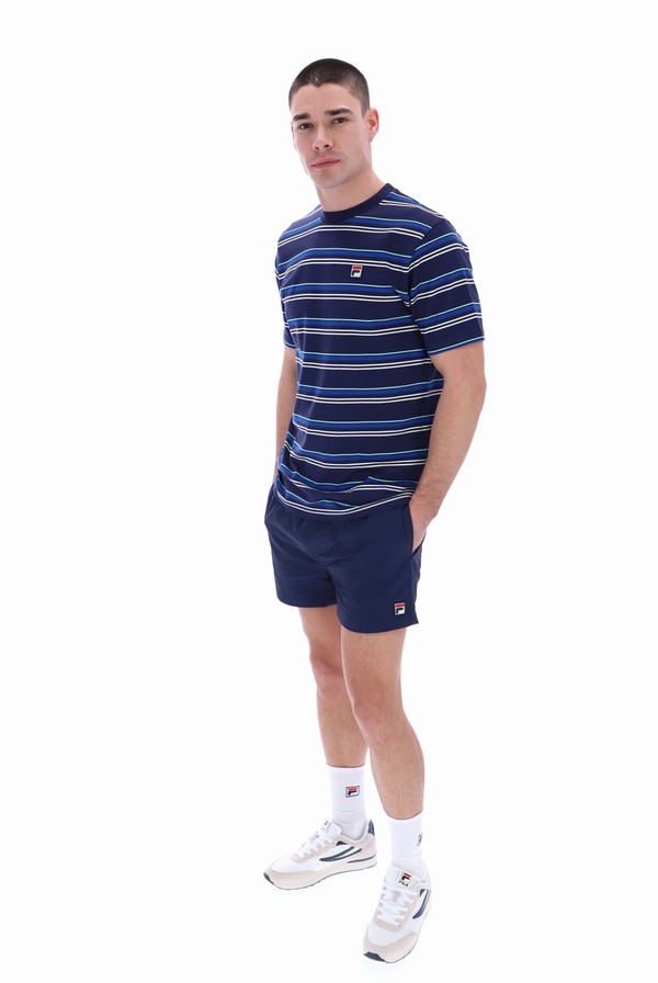 Navy Fila Stan Yarn Dye Striped Men T-shirts | 4519WDONL