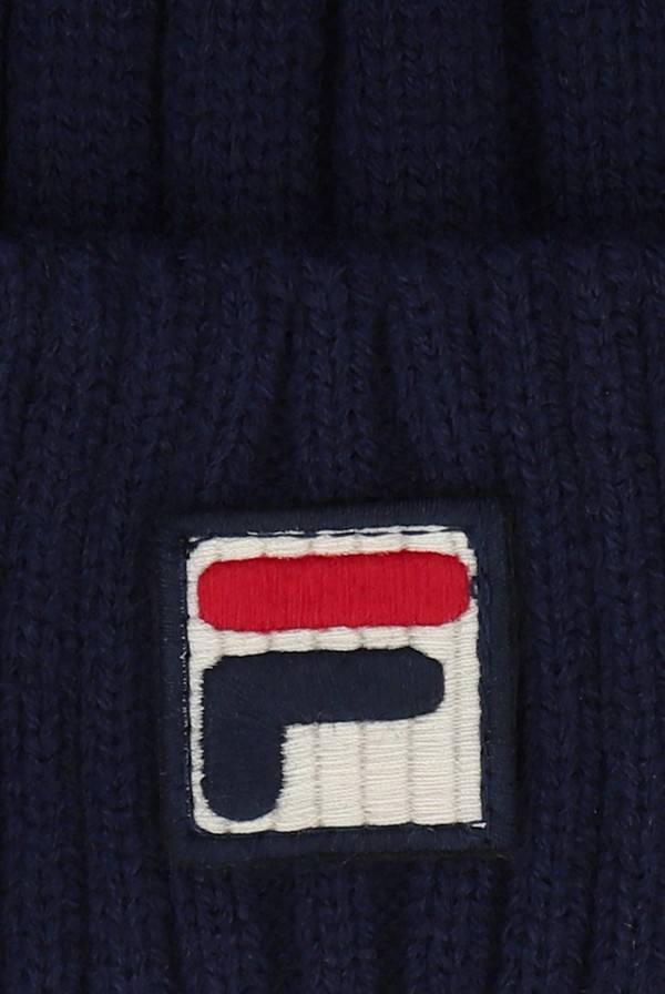 Navy Fila Teo Ribbed Turnup Pom Men Beanie | 3968HOTJL