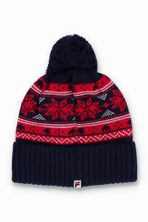 Navy Fila Trayzon Turn Up Pom Men Beanie | 2684YGTXN