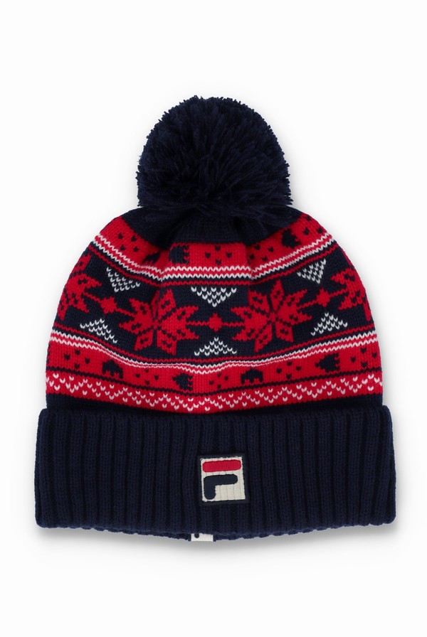 Navy Fila Trayzon Turn Up Pom Women Beanie | 3849AOXLE