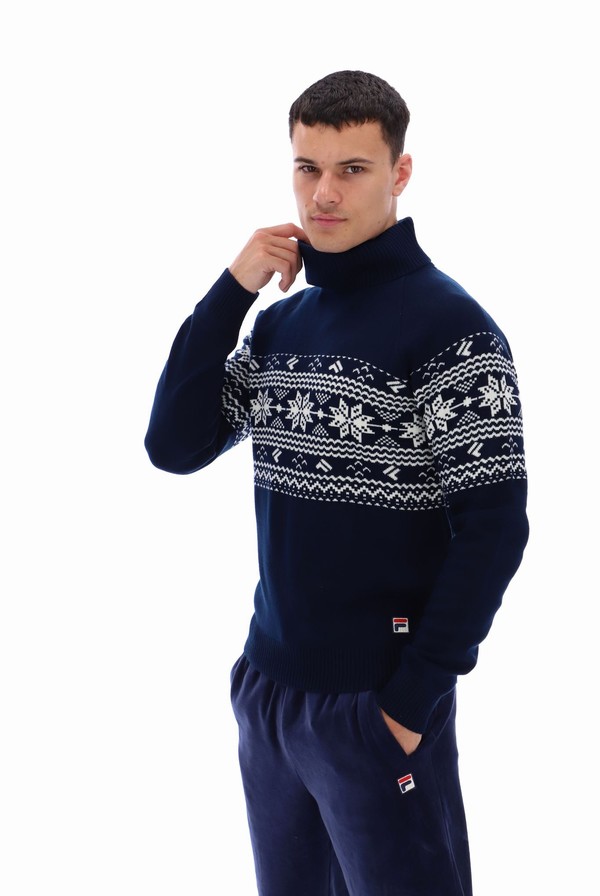 Navy Fila Watson Knitted Rollneck Men Sweatshirts | 4352OIDJC