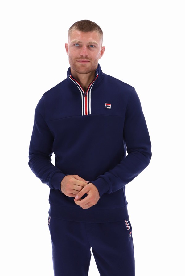 Navy Fila Weston Half Zip Men Sweatshirts | 3210CAKUM