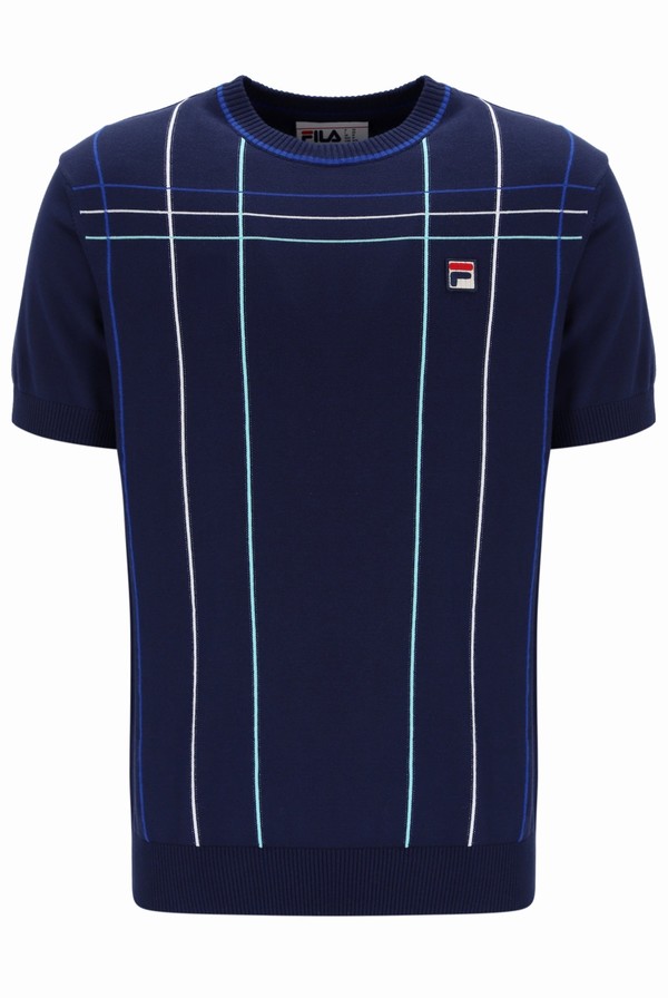 Navy Fila Willow Lightweight Knit Men T-shirts | 9256UJWES