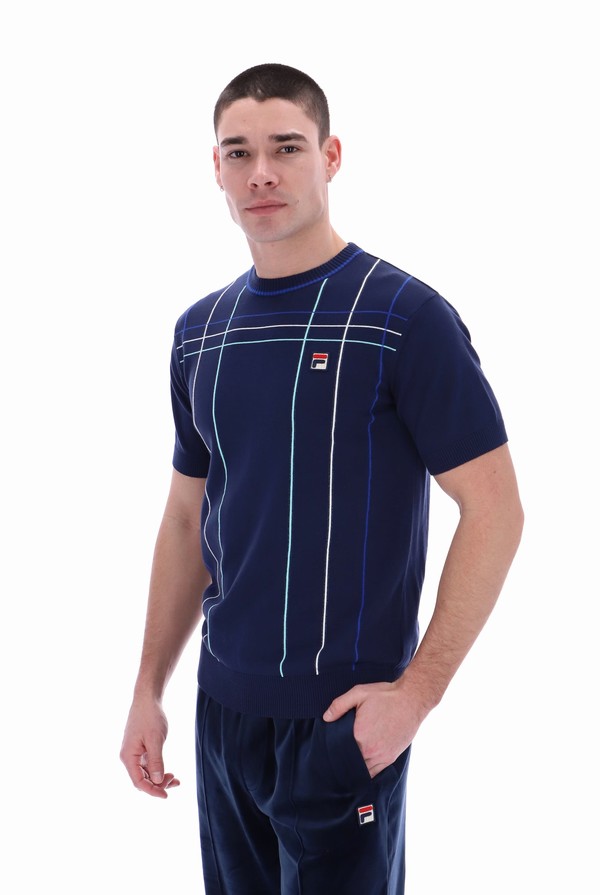 Navy Fila Willow Lightweight Knit Men T-shirts | 9256UJWES