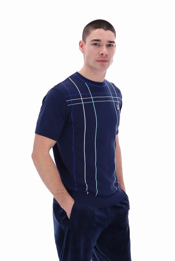 Navy Fila Willow Lightweight Knit Men T-shirts | 9256UJWES