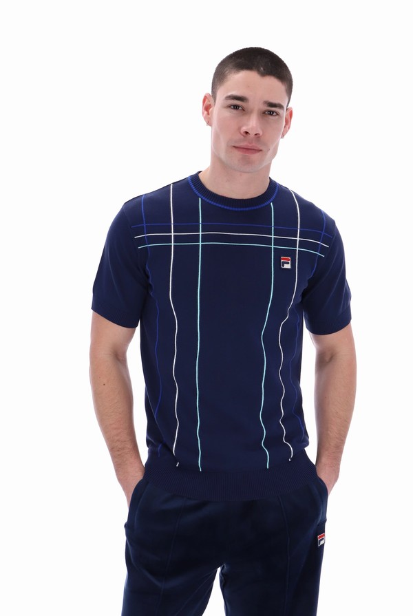 Navy Fila Willow Lightweight Knit Men T-shirts | 9256UJWES