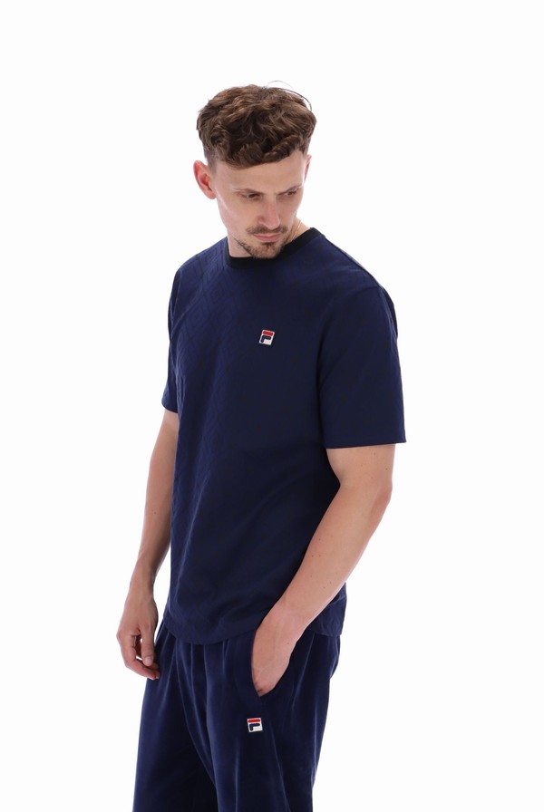 Navy / Black Fila William Aop Men T-shirts | 6319KPCRX