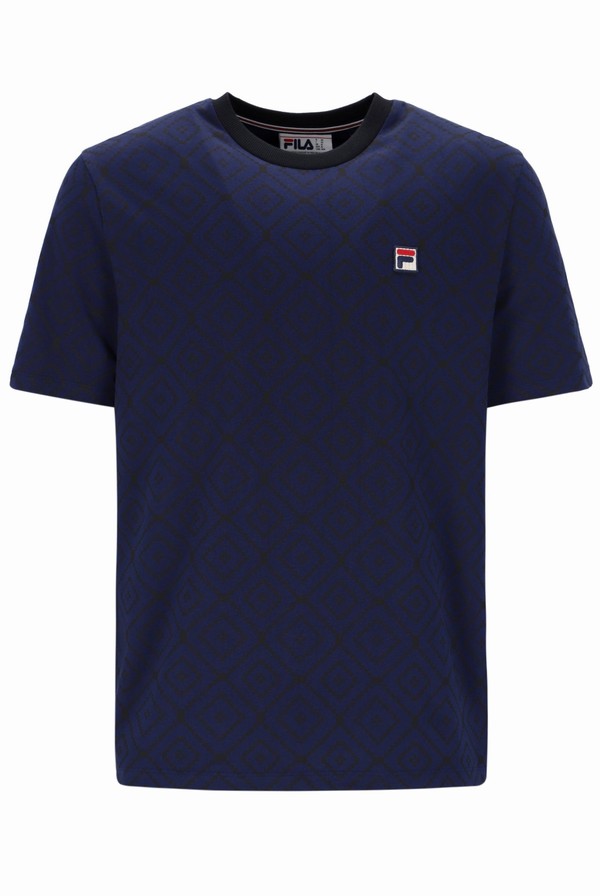 Navy / Black Fila William Aop Men T-shirts | 6319KPCRX