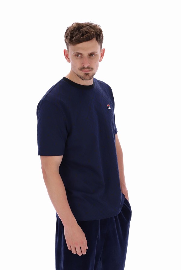 Navy / Black Fila William Aop Men T-shirts | 6319KPCRX