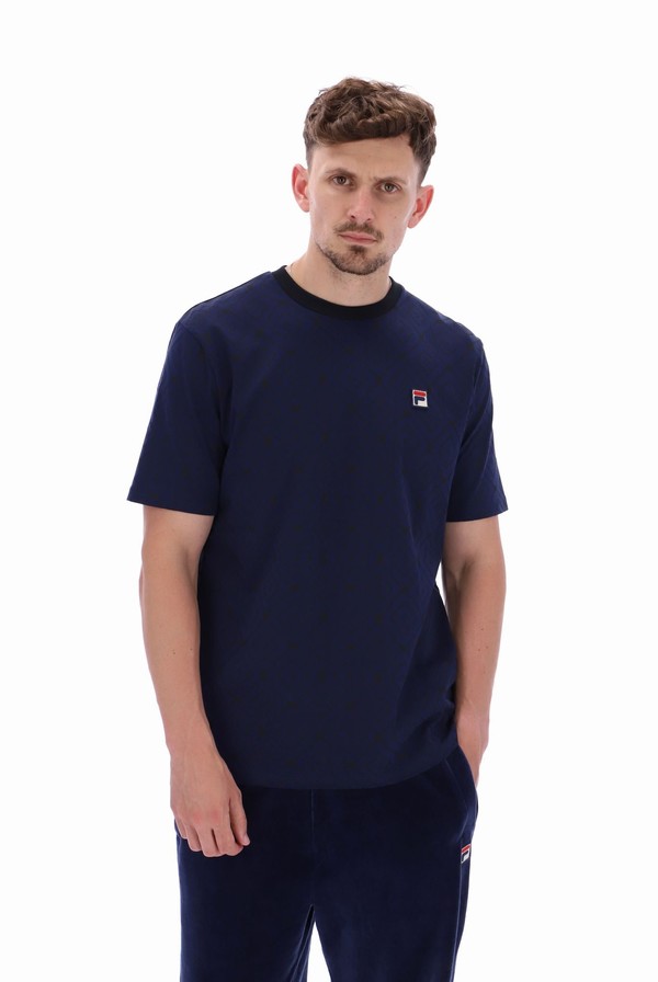 Navy / Black Fila William Aop Men T-shirts | 6319KPCRX