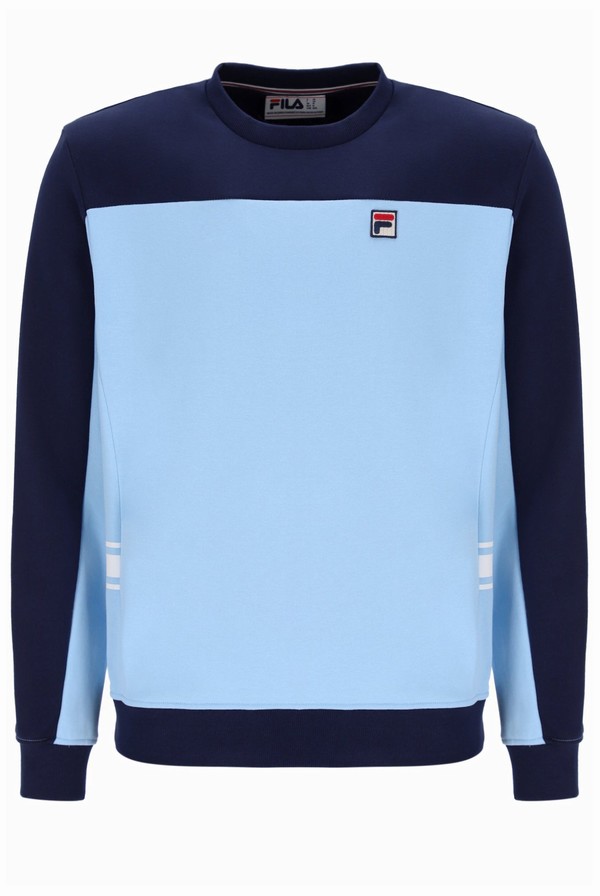 Navy / Blue Fila Matt Colour Block Men Sweatshirts | 7301DEOFL