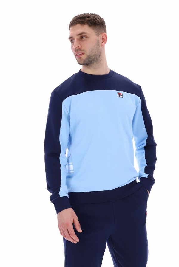 Navy / Blue Fila Matt Colour Block Men Sweatshirts | 7301DEOFL