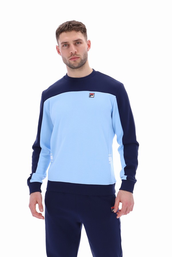 Navy / Blue Fila Matt Colour Block Men Sweatshirts | 7301DEOFL