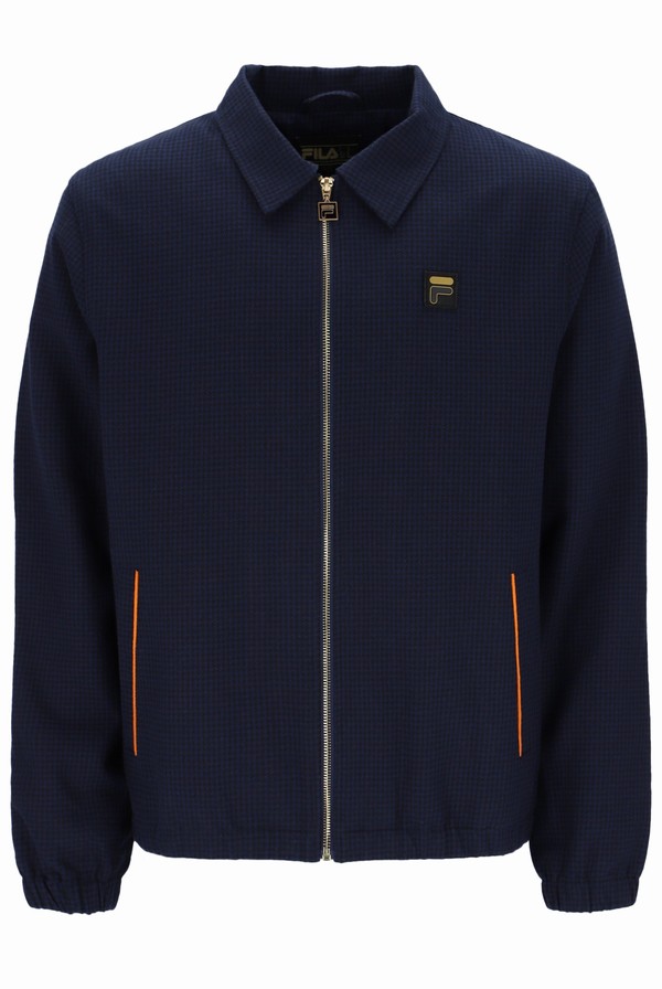 Navy / Orange Fila Fabi Houndstooth Men Jackets | 9160NFSLK