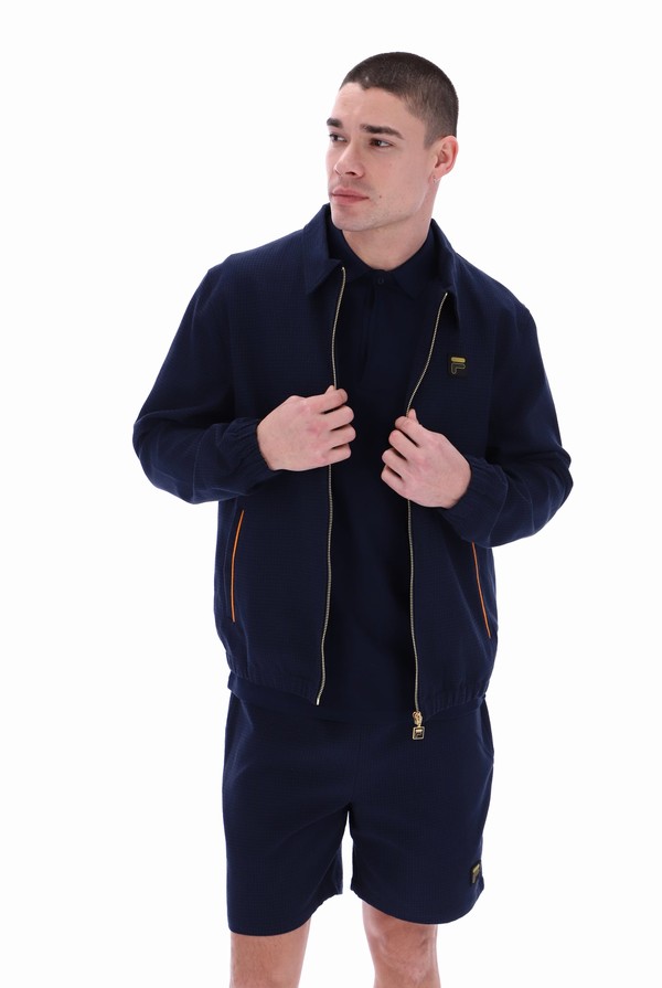 Navy / Orange Fila Fabi Houndstooth Men Jackets | 9160NFSLK