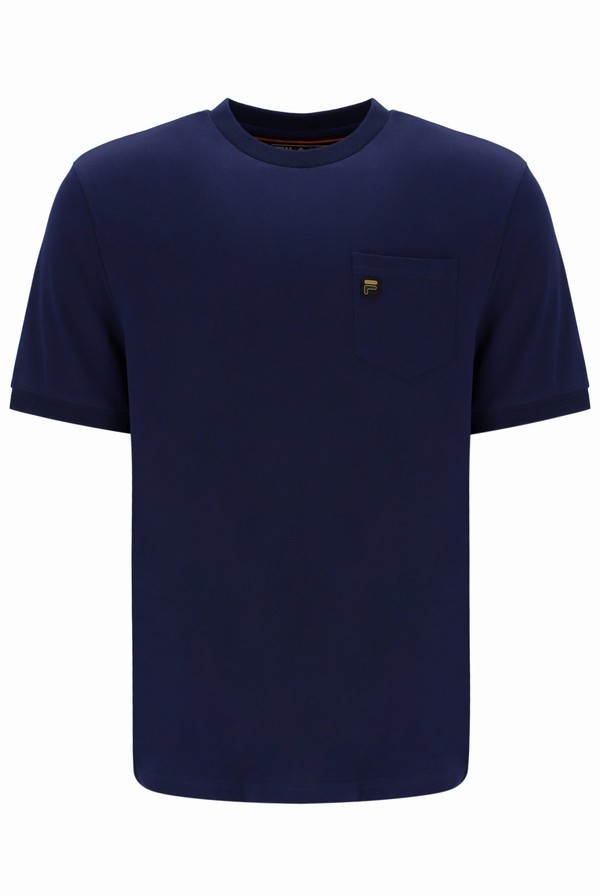 Navy / Orange Fila Teo Cut & Sew Pocket Men T-shirts | 1473YFHET