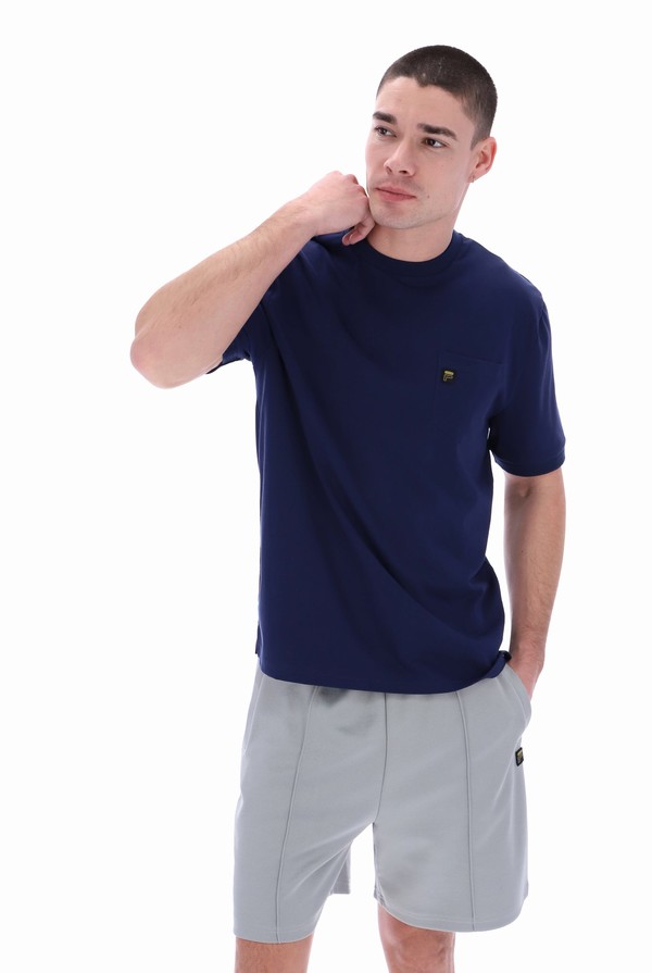 Navy / Orange Fila Teo Cut & Sew Pocket Men T-shirts | 1473YFHET