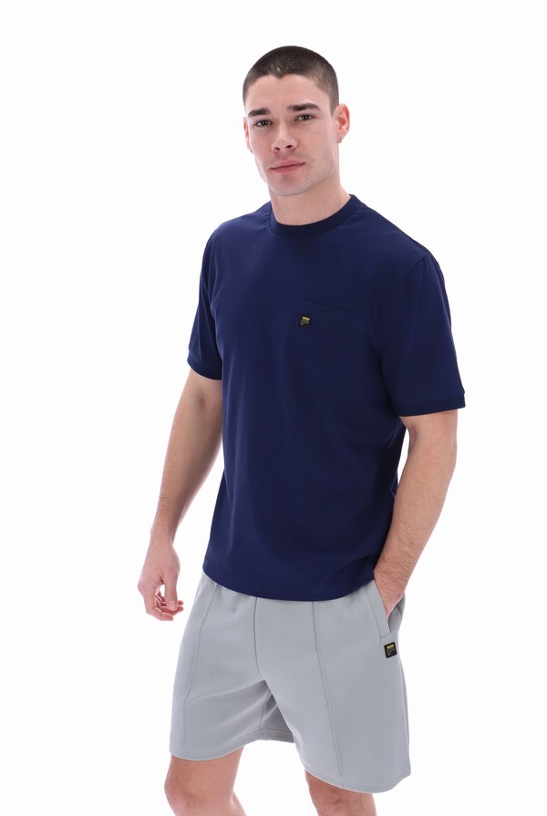 Navy / Orange Fila Teo Cut & Sew Pocket Men T-shirts | 1473YFHET