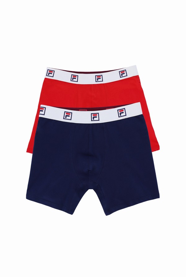 Navy / Red Fila 2 Pack Mid-Rise Trunk Men Underwear | 0653MBGUO