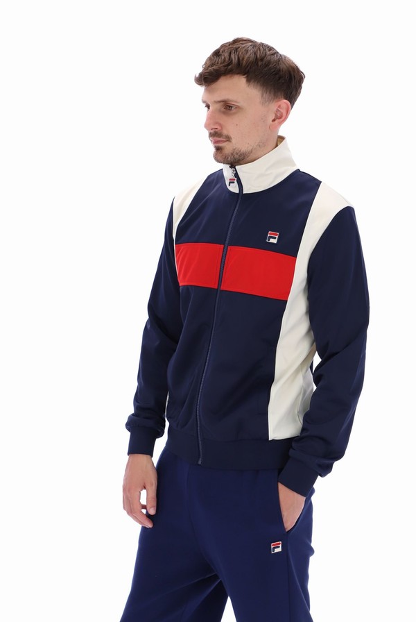 Navy / Red Fila Andre Colour Blocked Men Track Top | 8379UMOGT