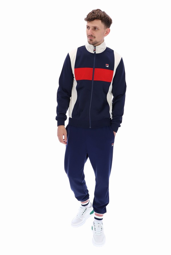 Navy / Red Fila Andre Colour Blocked Men Track Top | 8379UMOGT