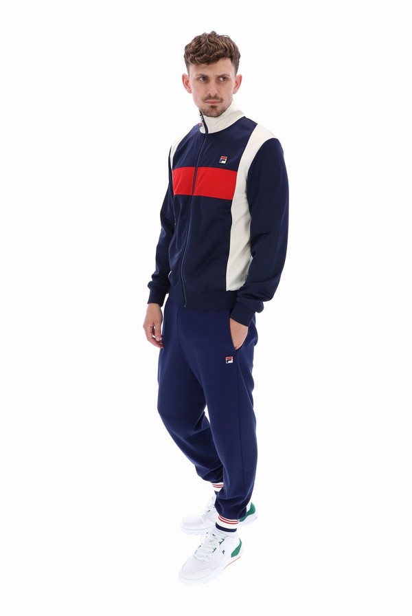 Navy / Red Fila Andre Colour Blocked Men Track Top | 8379UMOGT