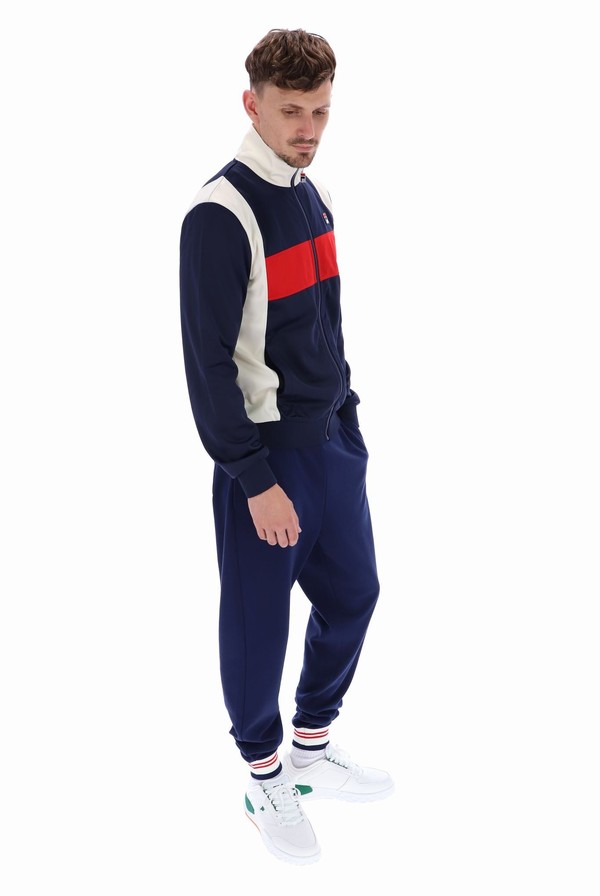 Navy / Red Fila Andre Colour Blocked Men Track Top | 8379UMOGT