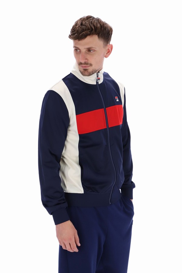 Navy / Red Fila Andre Colour Blocked Men Track Top | 8379UMOGT