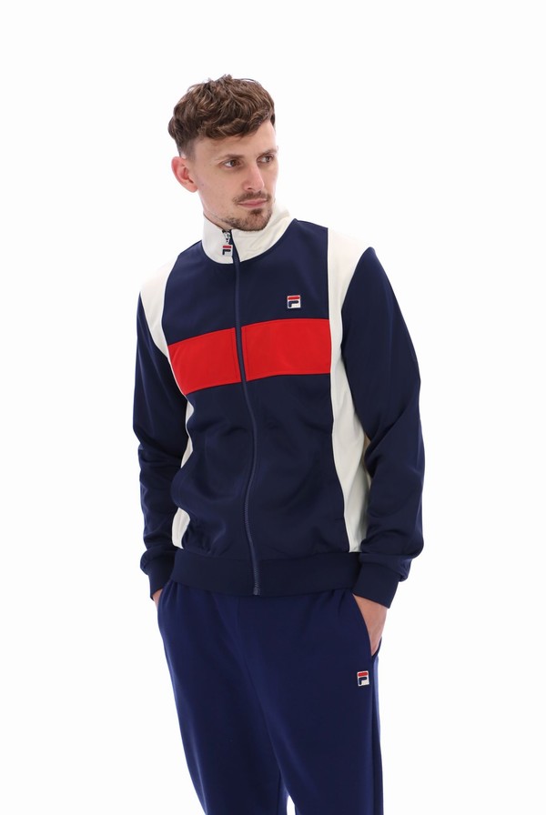 Navy / Red Fila Andre Colour Blocked Men Track Top | 8379UMOGT