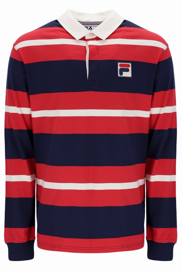 Navy / Red Fila Matteo Striped Rugby Men T-shirts | 1574CADTP