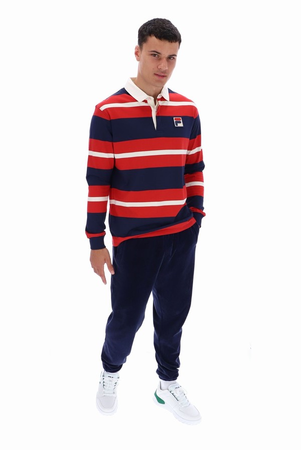 Navy / Red Fila Matteo Striped Rugby Men T-shirts | 1574CADTP