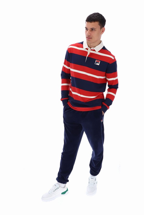 Navy / Red Fila Matteo Striped Rugby Men T-shirts | 1574CADTP