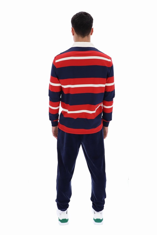 Navy / Red Fila Matteo Striped Rugby Men T-shirts | 1574CADTP