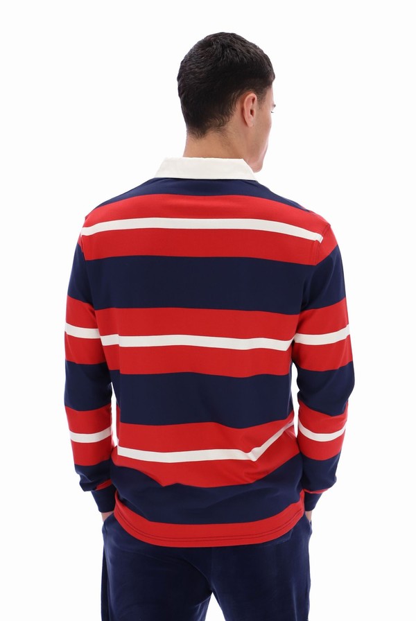 Navy / Red Fila Matteo Striped Rugby Men T-shirts | 1574CADTP