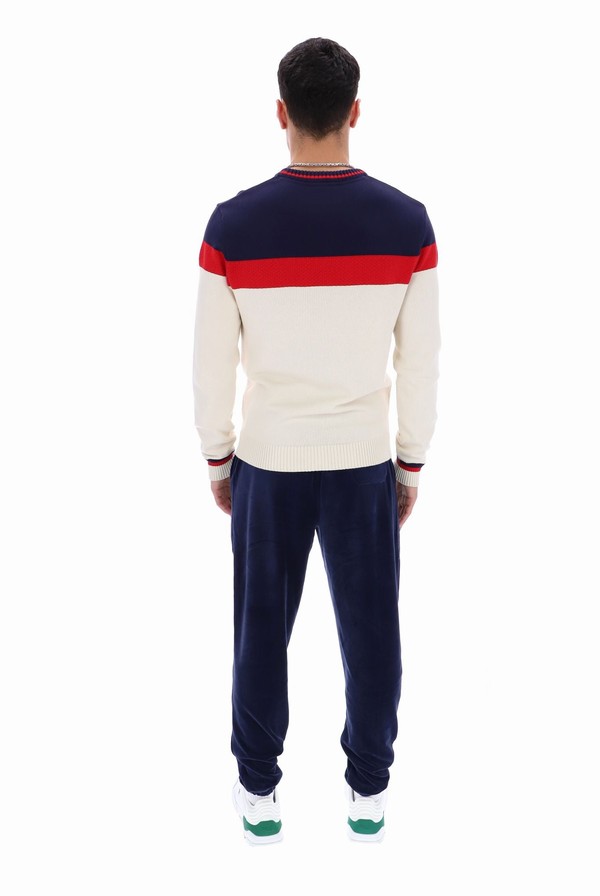 Navy / Red / White Fila Alden Textured Knitted Colour Block Men Sweatshirts | 8107BWFML