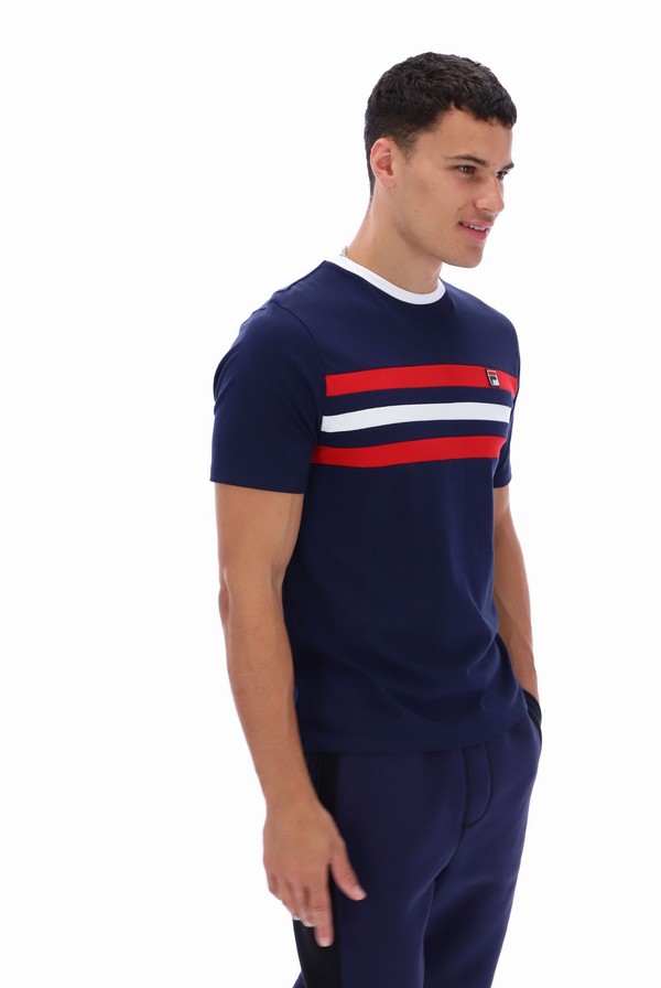 Navy / Red / White Fila Justin Colour Blocked Men T-shirts | 1825PZGTI