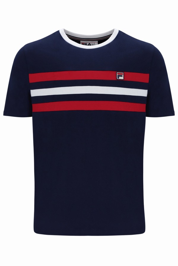 Navy / Red / White Fila Justin Colour Blocked Men T-shirts | 1825PZGTI