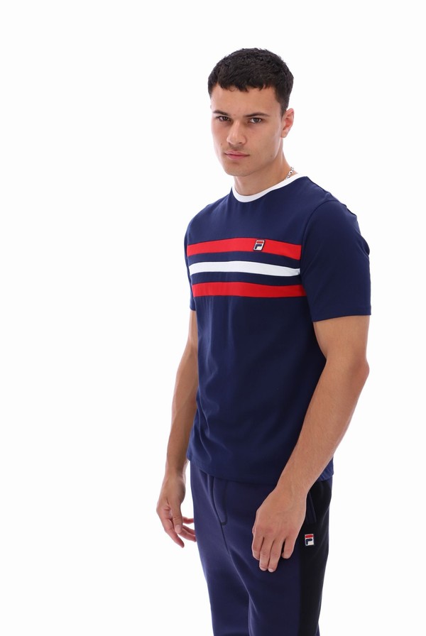 Navy / Red / White Fila Justin Colour Blocked Men T-shirts | 1825PZGTI