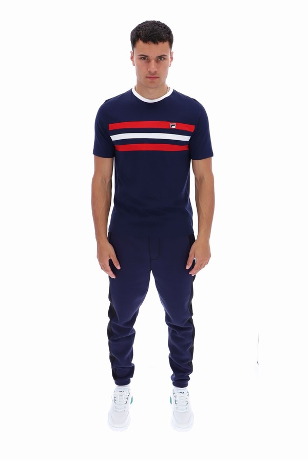 Navy / Red / White Fila Justin Colour Blocked Men T-shirts | 1825PZGTI