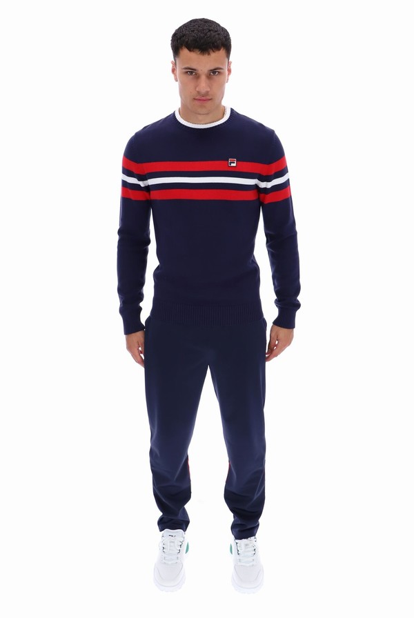 Navy / Red / White Fila Siro Knitted Crew Men Sweatshirts | 5872ZXJFP