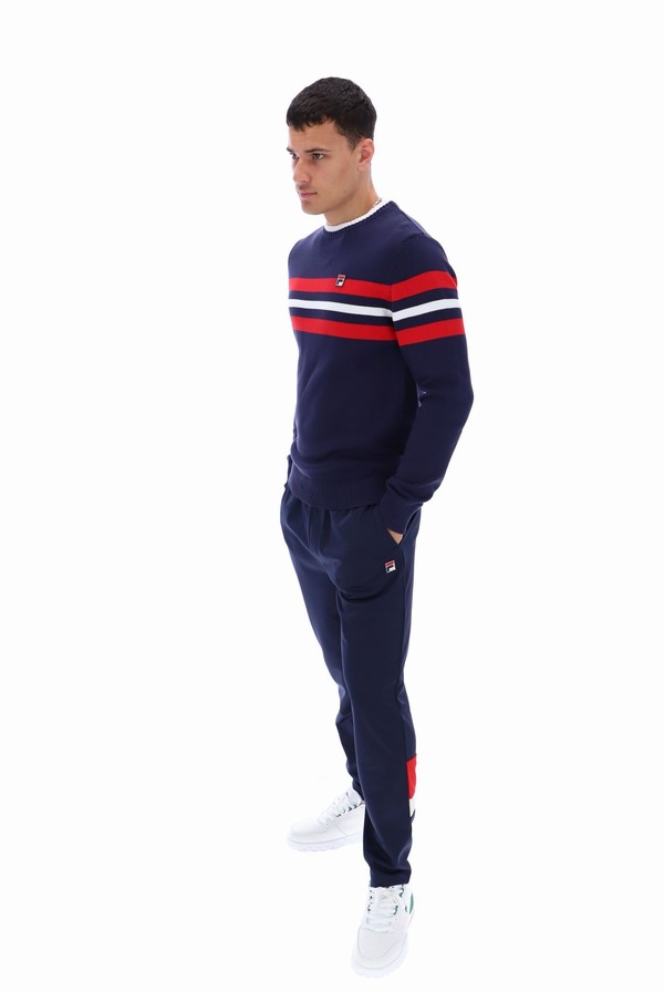 Navy / Red / White Fila Siro Knitted Crew Men Sweatshirts | 5872ZXJFP