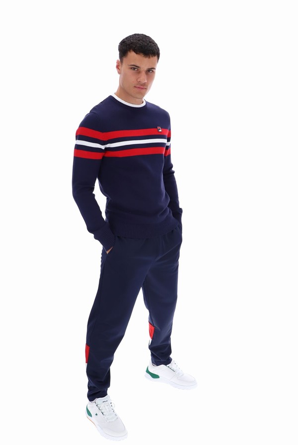 Navy / Red / White Fila Siro Knitted Crew Men Sweatshirts | 5872ZXJFP